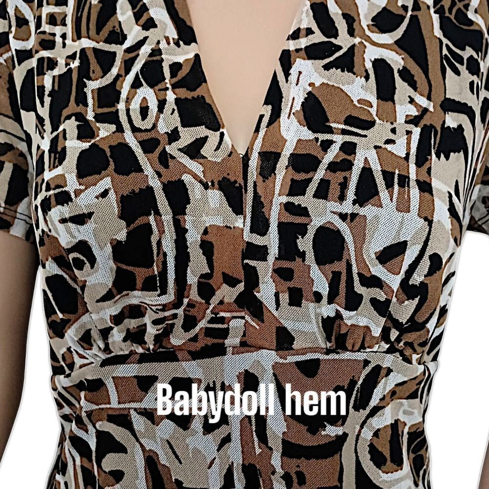 Dana Buchman Empire Waist Top M Mesh Sheer Overlay Babydoll Abstract Y2K Earthy - Picture 7 of 16